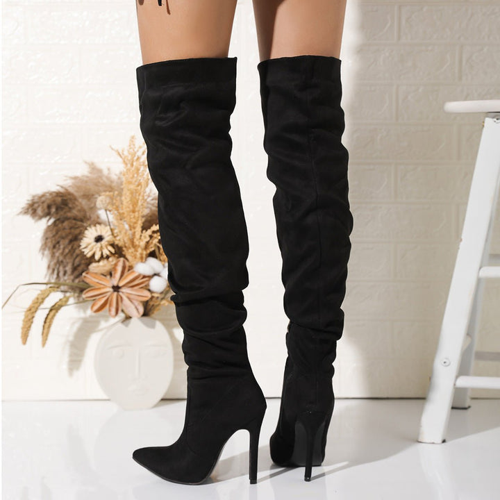 Black Faux Suede Over-the-Knee Stiletto Boots