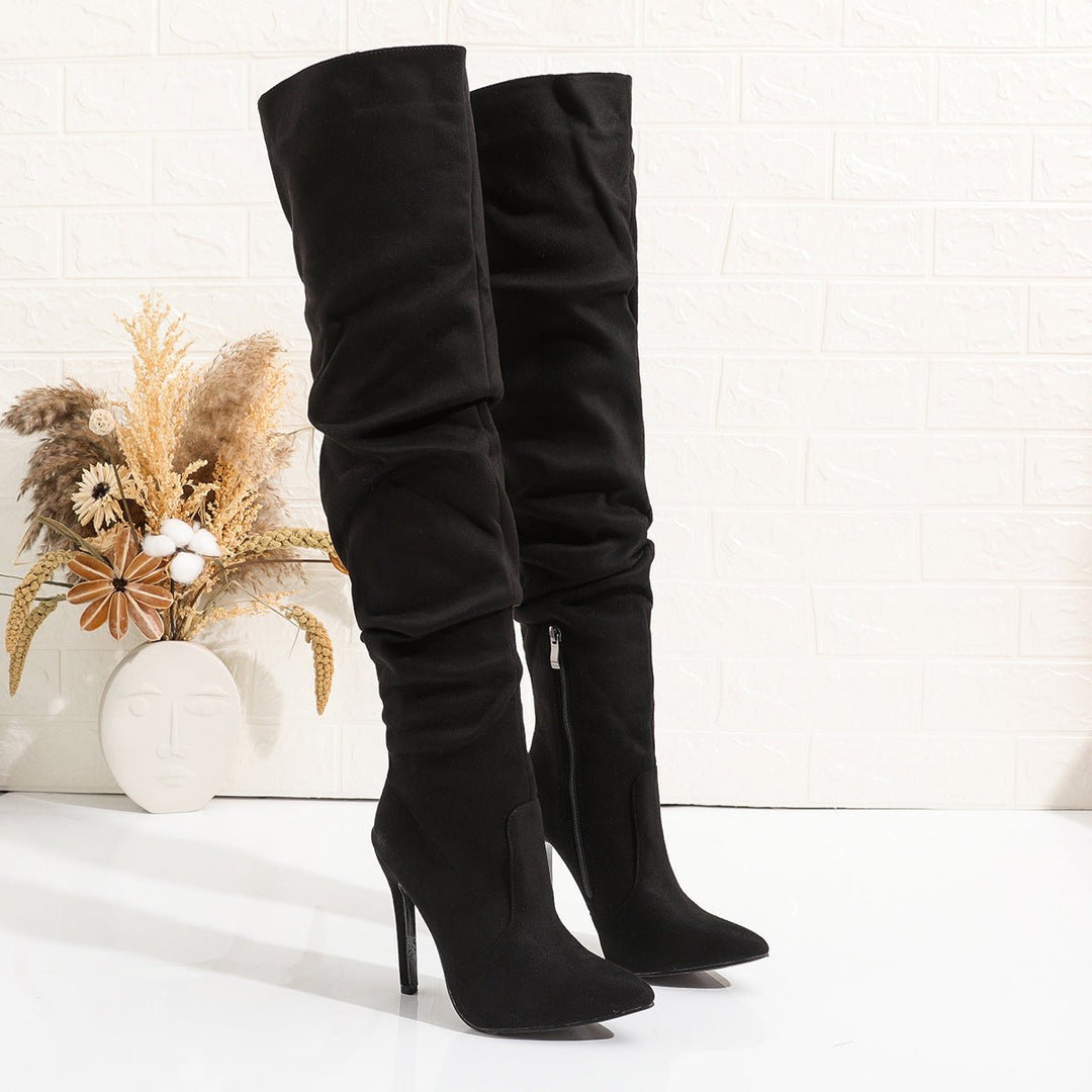 Black Faux Suede Over-the-Knee Stiletto Boots