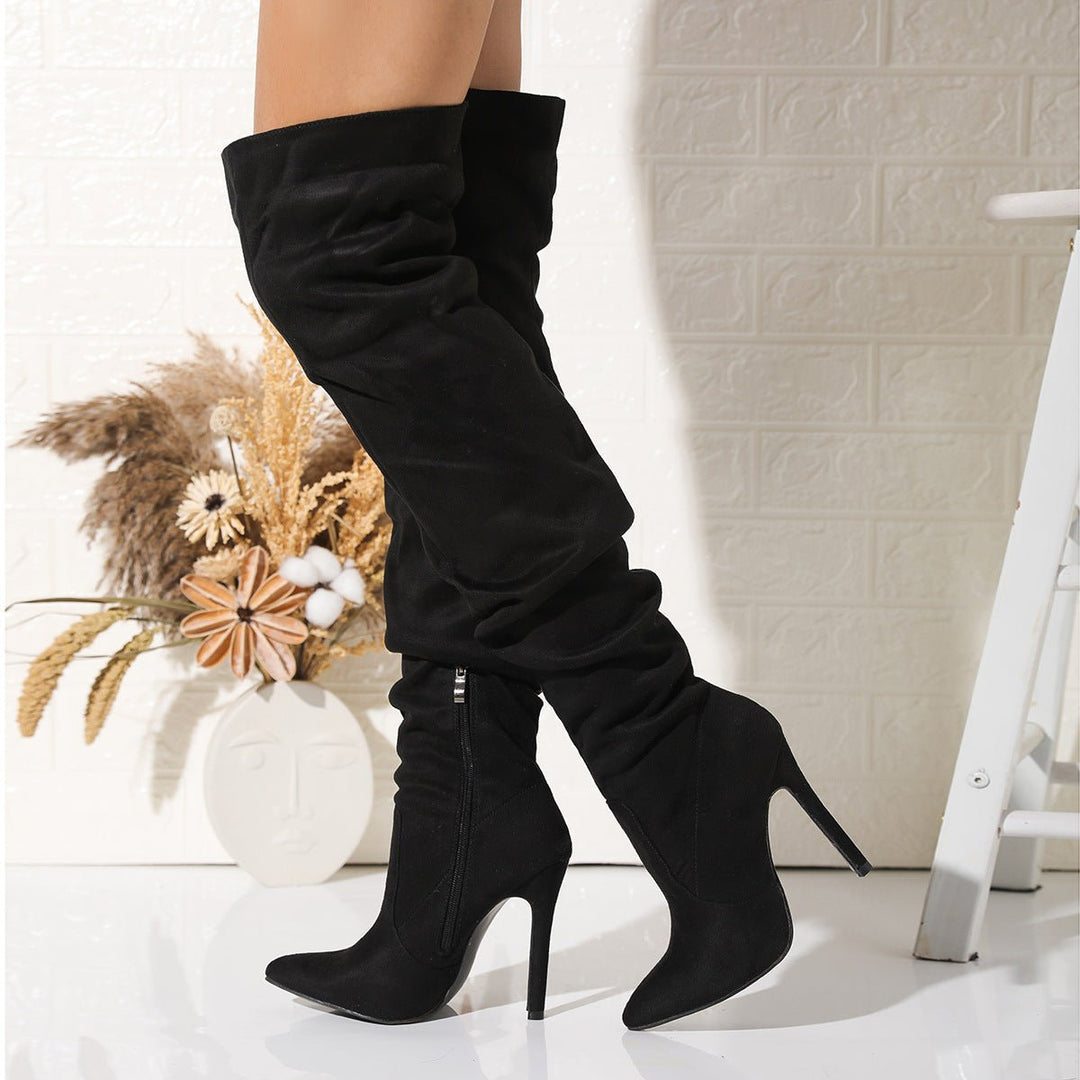 Black Faux Suede Over-the-Knee Stiletto Boots