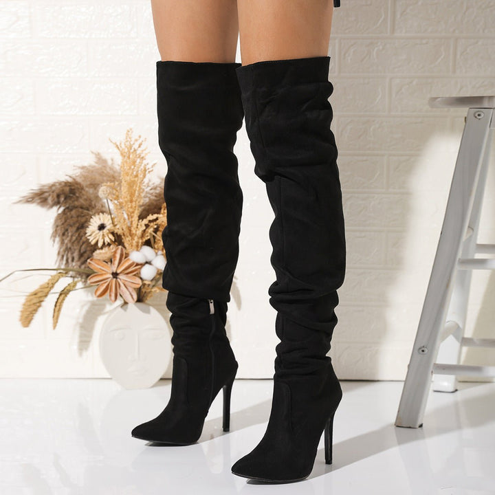 Black Faux Suede Over-the-Knee Stiletto Boots