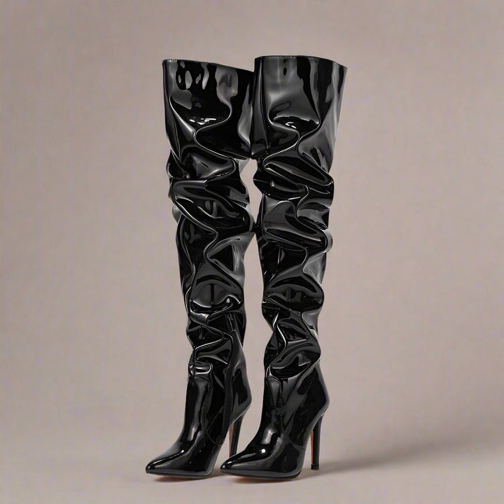 Black Patent Leather Thigh-High Slouch Boots