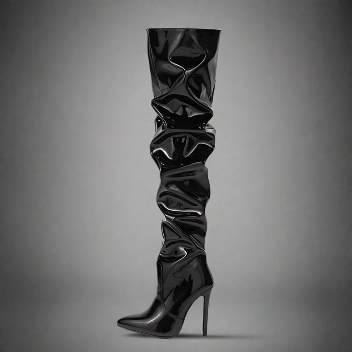 Black Patent Leather Thigh-High Slouch Boots