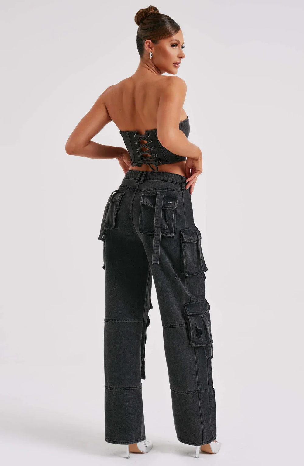 Denim Corset & Cargo Trouser Two-Piece Set for Women