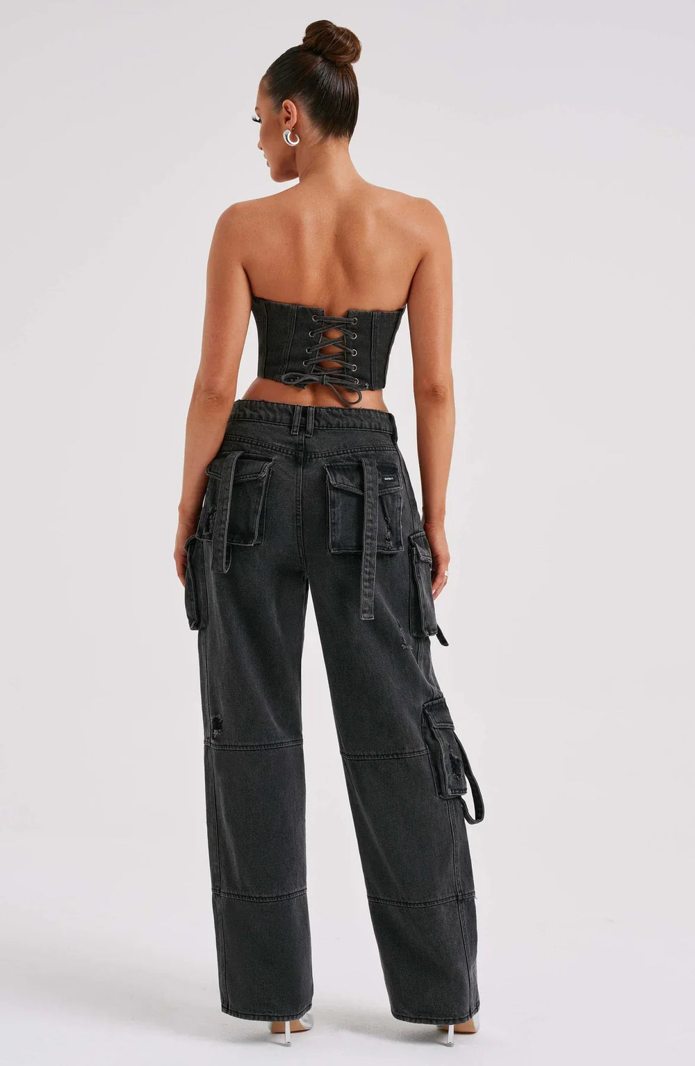 Denim Corset & Cargo Trouser Two-Piece Set for Women