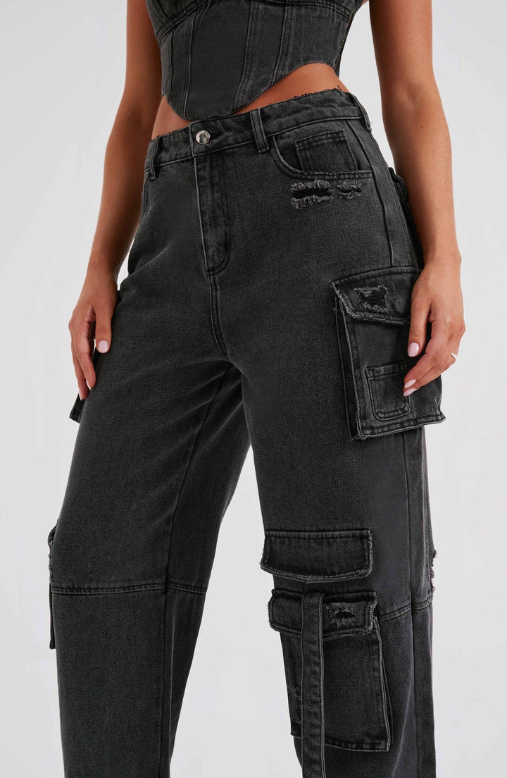 Denim Corset & Cargo Trouser Two-Piece Set for Women