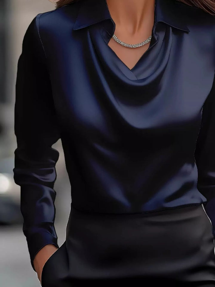 Satin Cowl Neck Long Sleeve Blouse