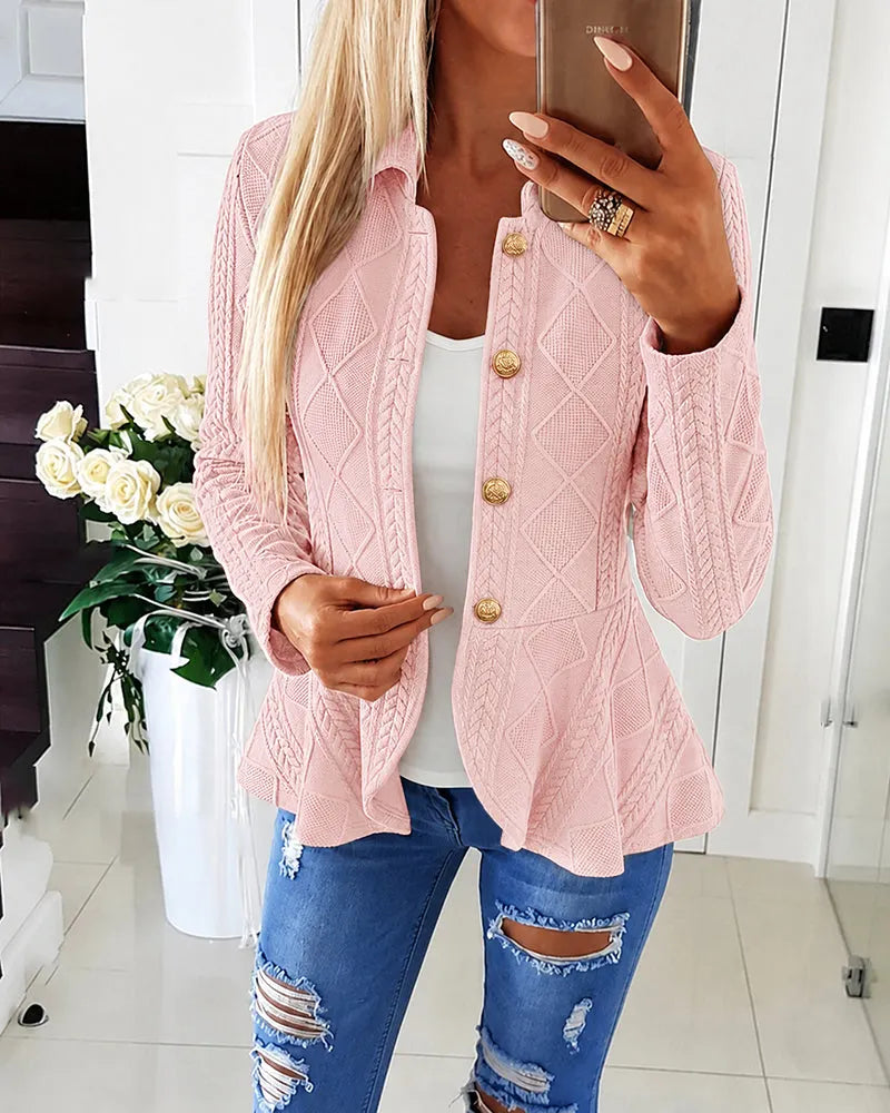 Textured Knit Cardigan with Gold Buttons