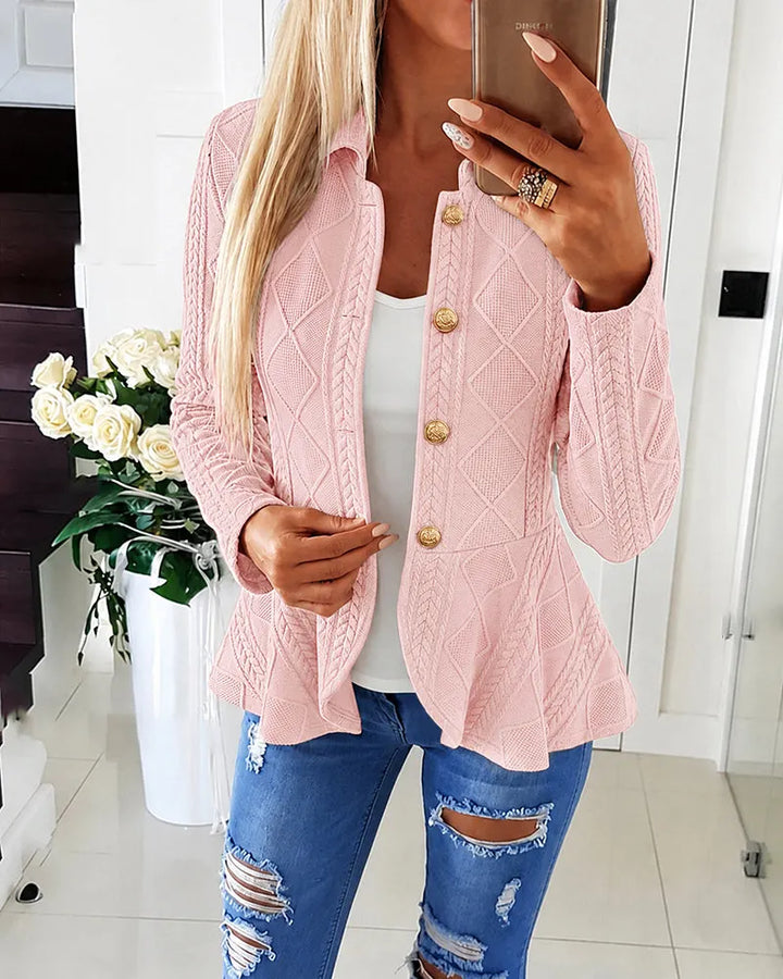 Textured Knit Cardigan with Gold Buttons