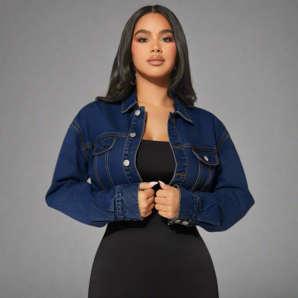 Cropped Button-Front Denim Jacket