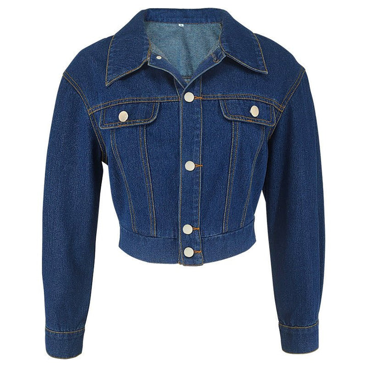 Cropped Button-Front Denim Jacket