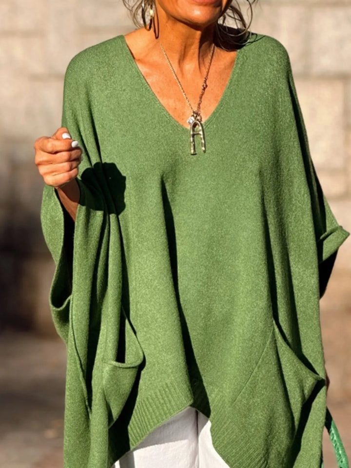 Ribbed Hem V-Neck Sweater