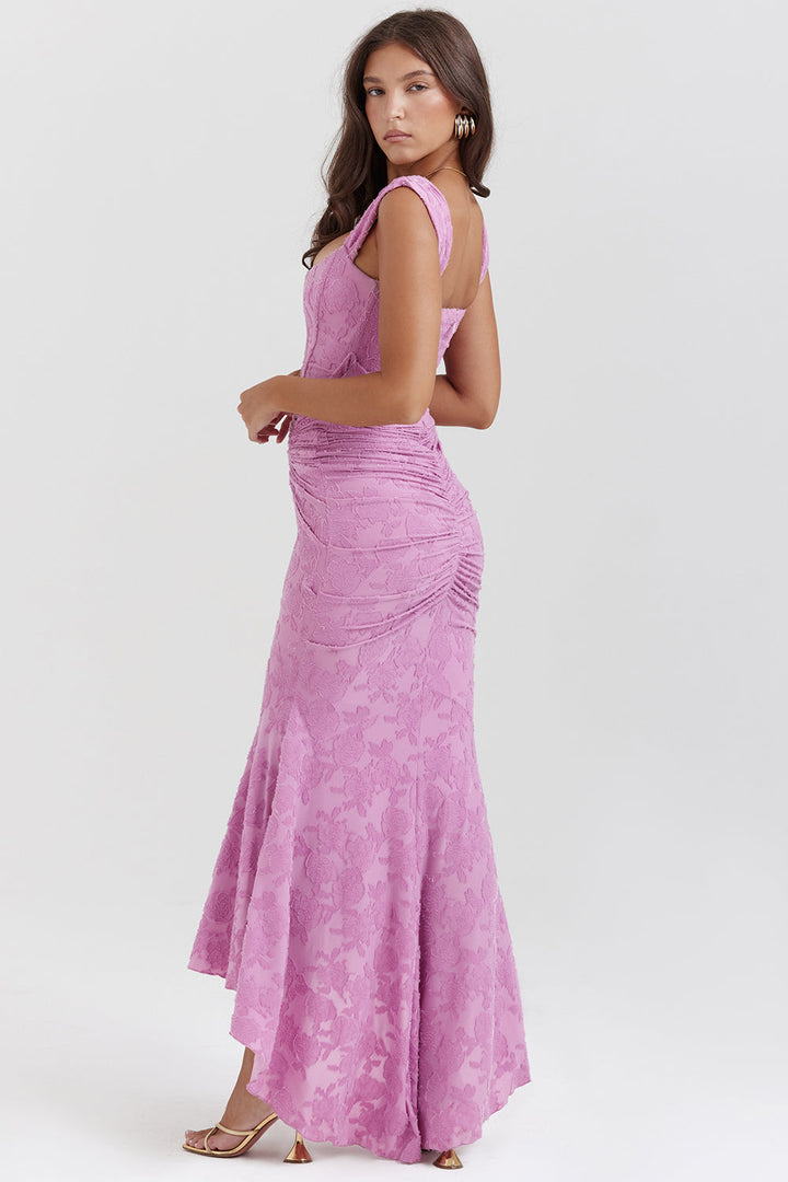 Draped Corset Gown with High-Low Hem