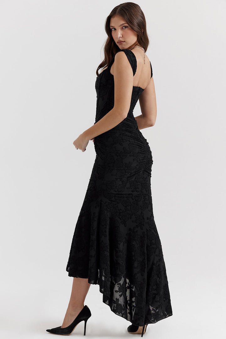Draped Corset Gown with High-Low Hem
