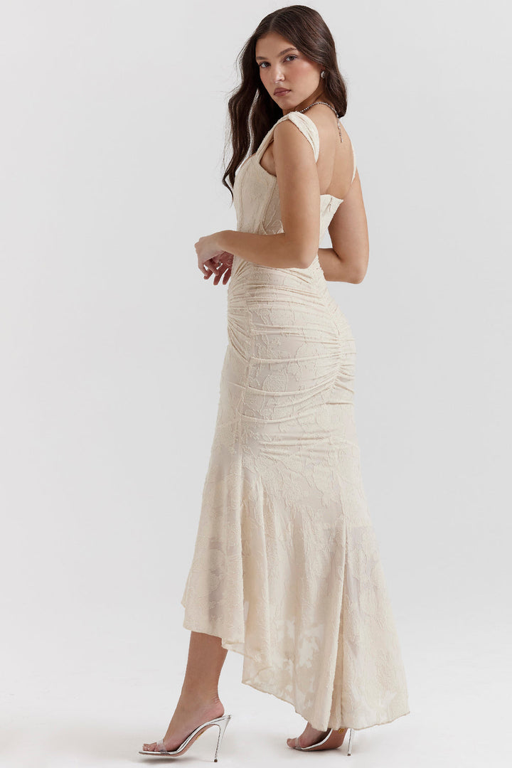 Draped Corset Gown with High-Low Hem