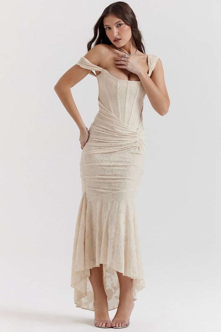 Draped Corset Gown with High-Low Hem