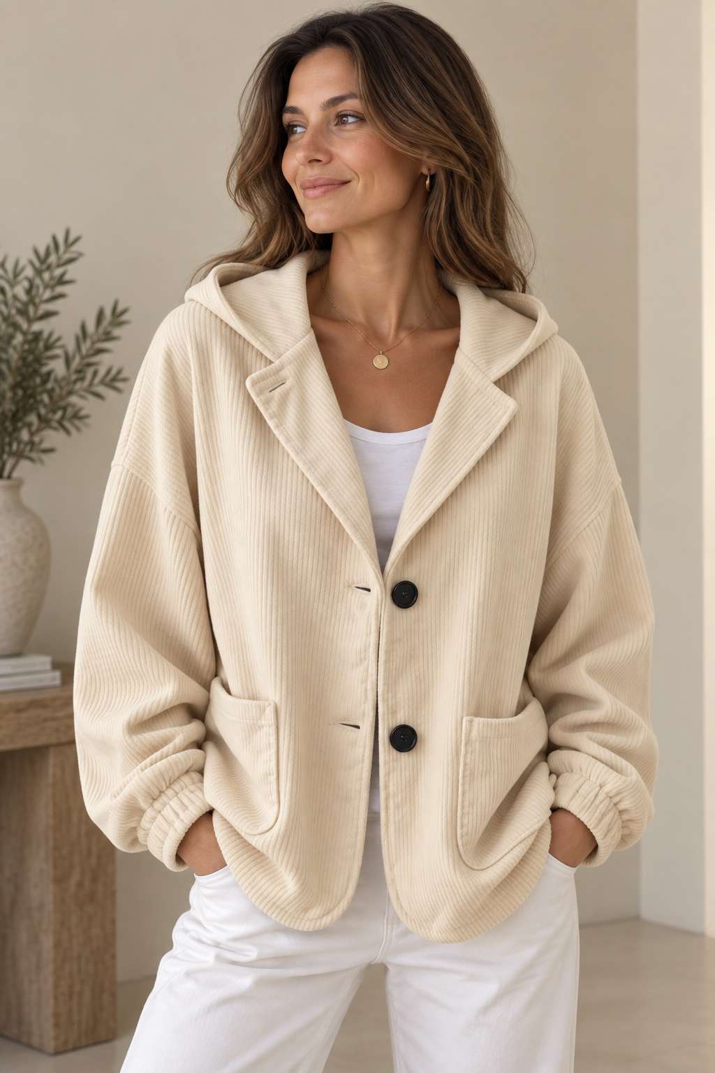 Oversized Hooded Corduroy Jacket