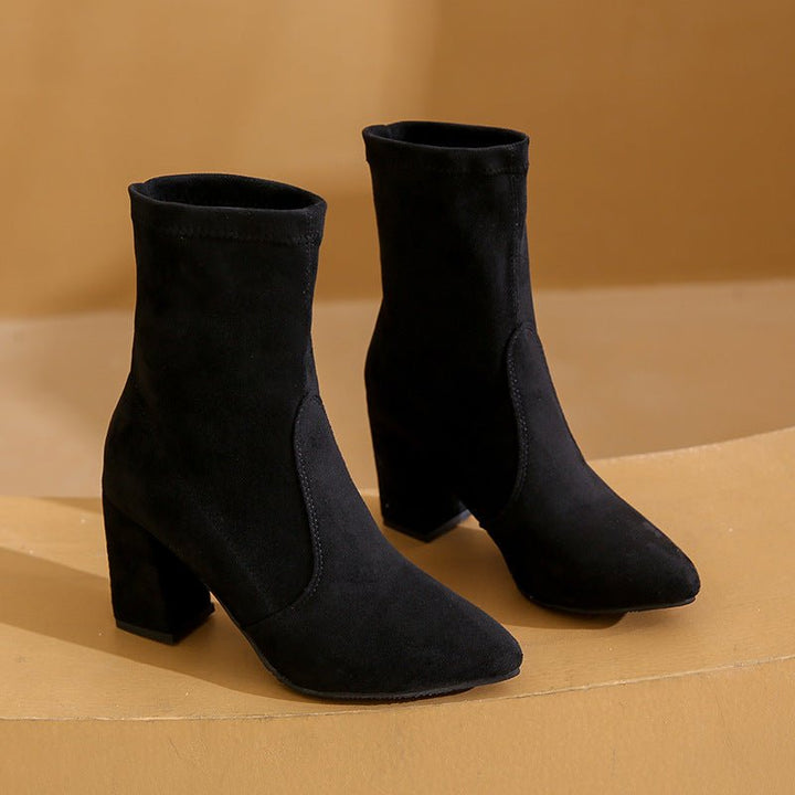 Chic Suede Block Heel Ankle Boots