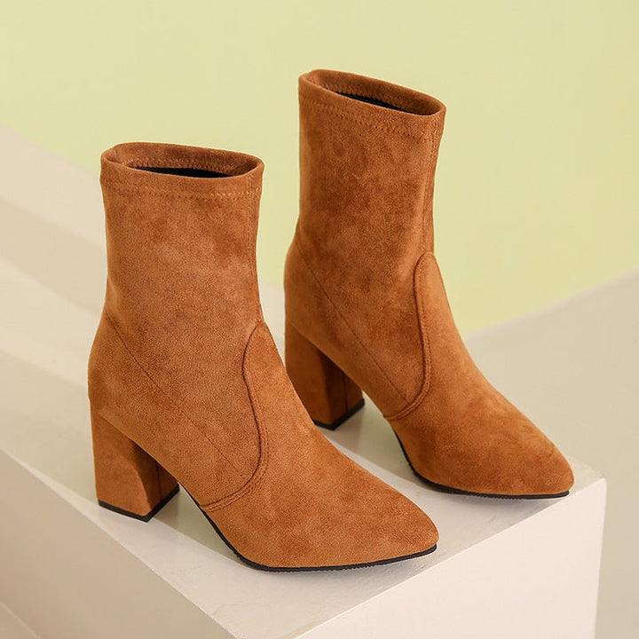 Chic Suede Block Heel Ankle Boots