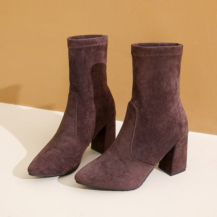Chic Suede Block Heel Ankle Boots