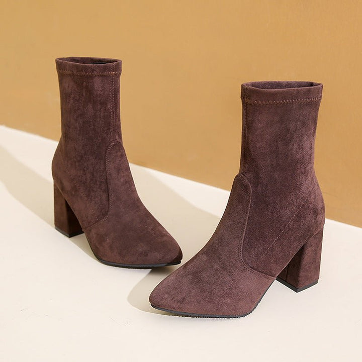 Chic Suede Block Heel Ankle Boots