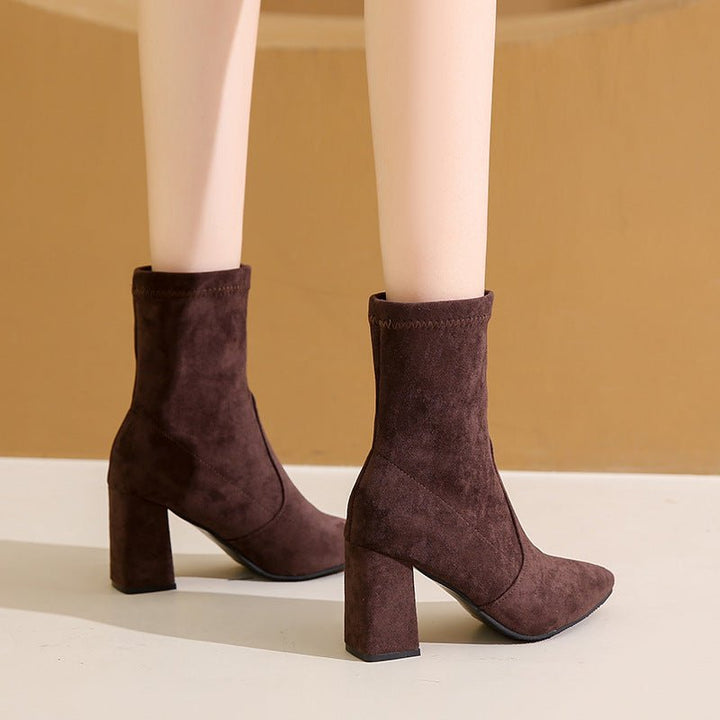Chic Suede Block Heel Ankle Boots