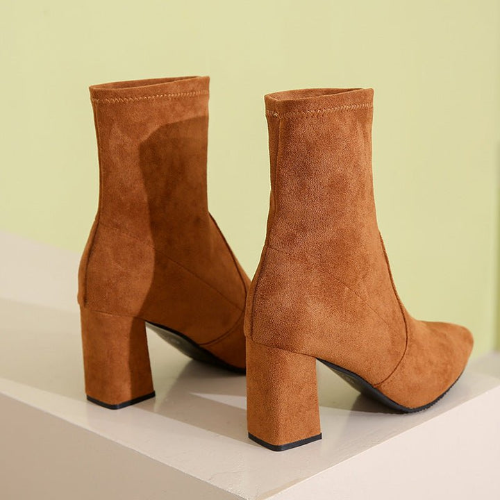 Chic Suede Block Heel Ankle Boots