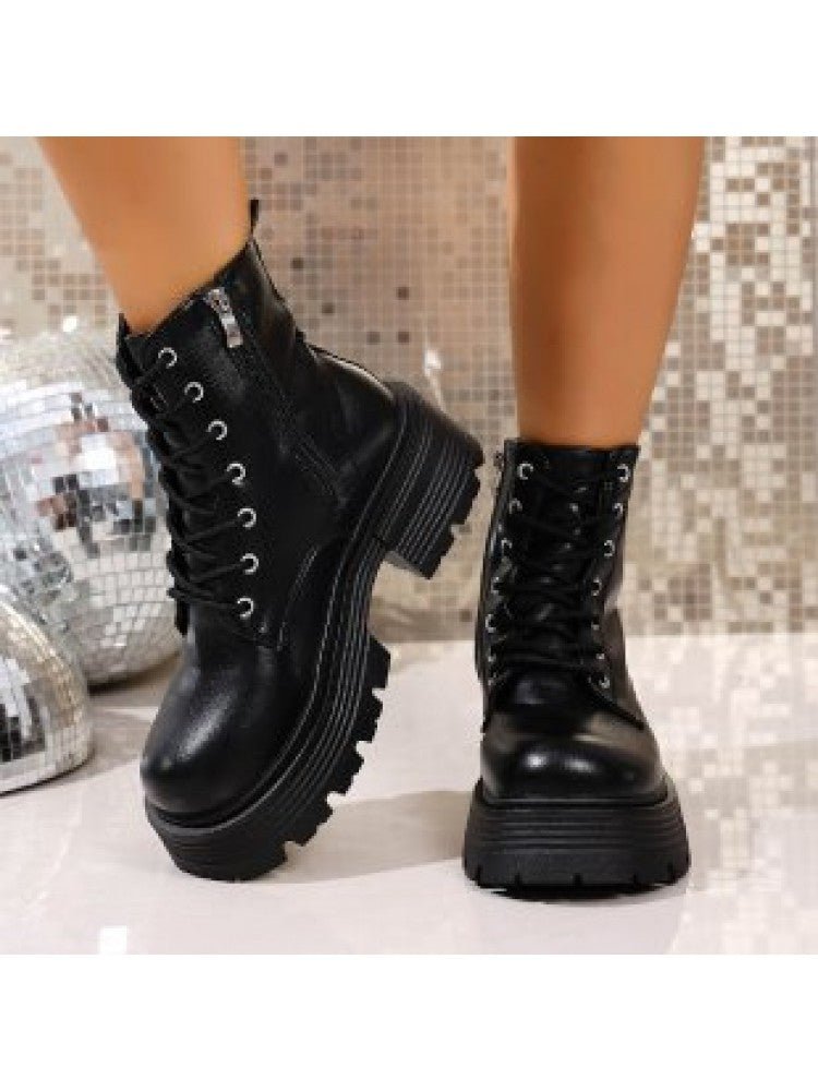 Chunky Lace-Up Platform Ankle Boots