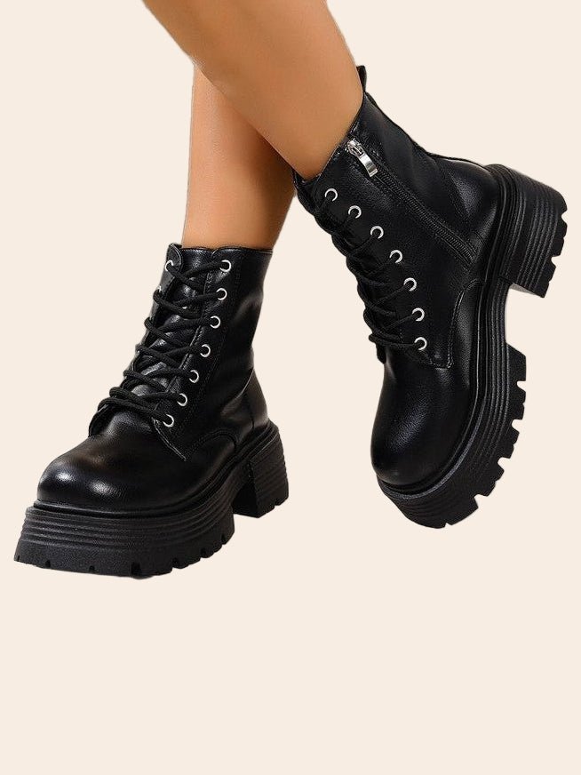 Chunky Lace-Up Platform Ankle Boots
