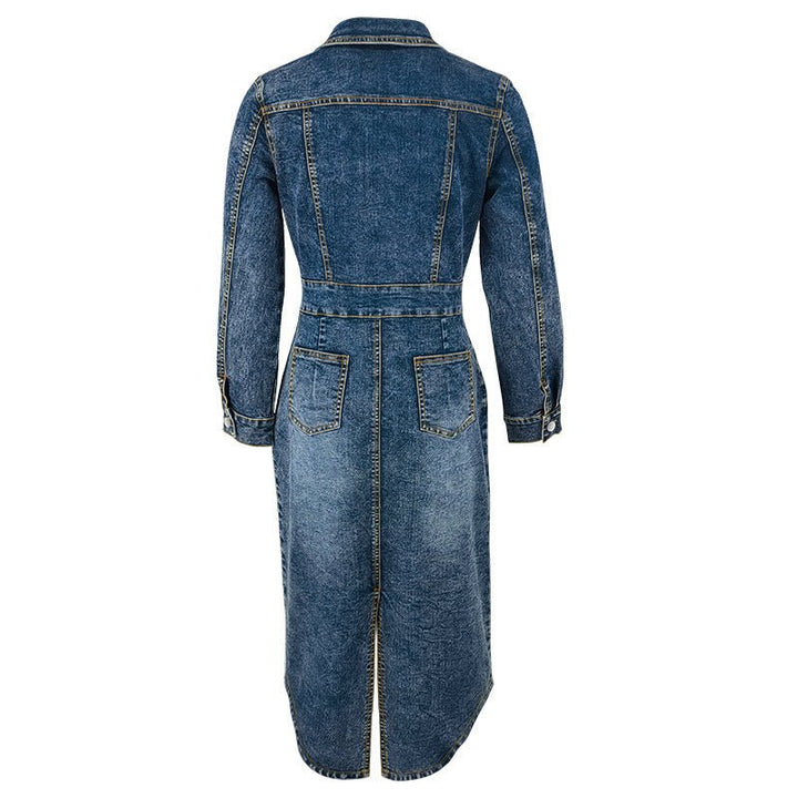 Long Sleeve Button-Up Denim Midi Dress