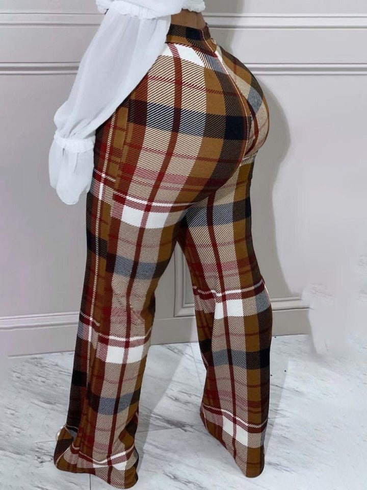 Curvy Plaid Flare Leg Pants