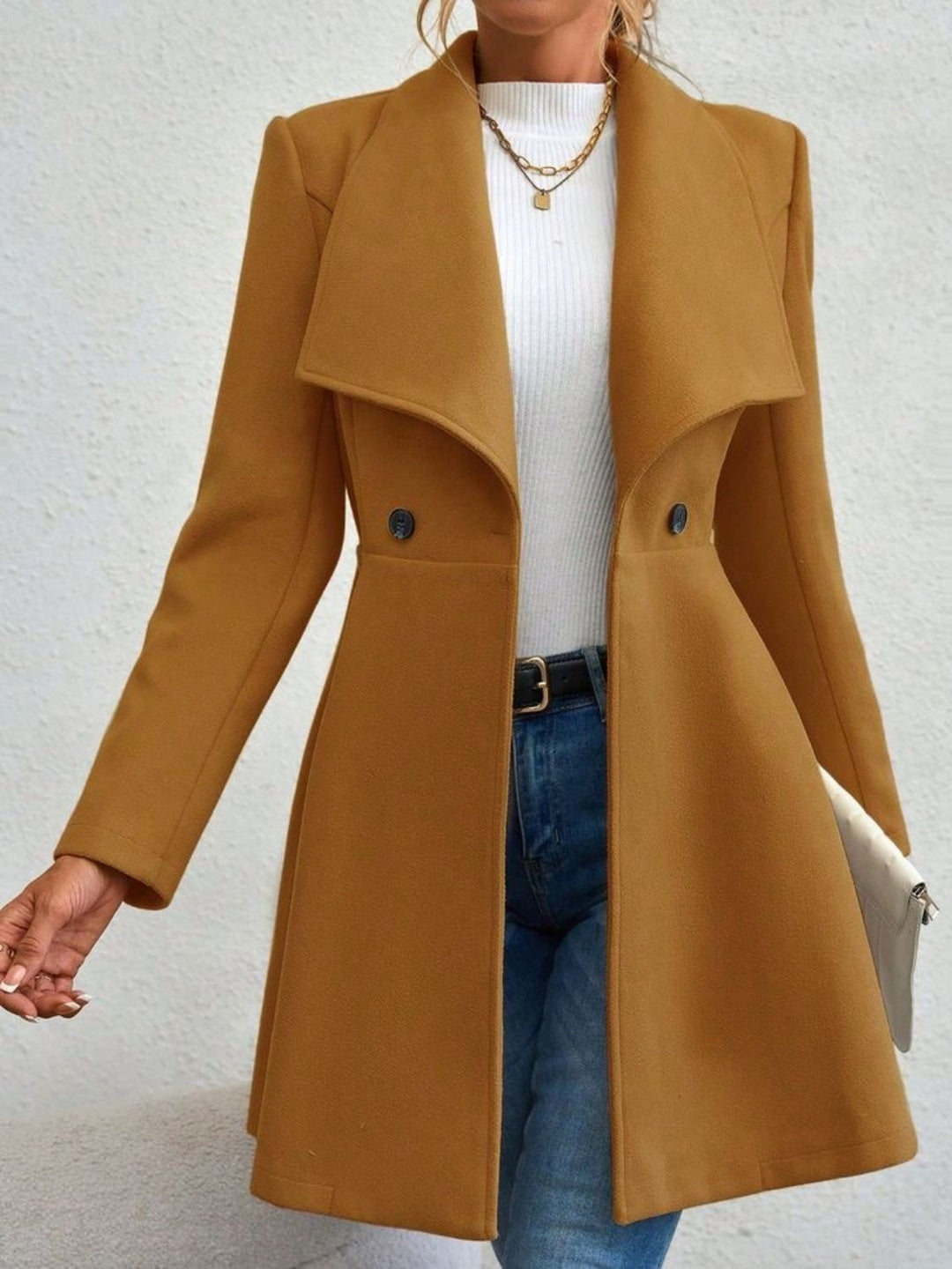 Collared Button-Up Long Sleeve Coat