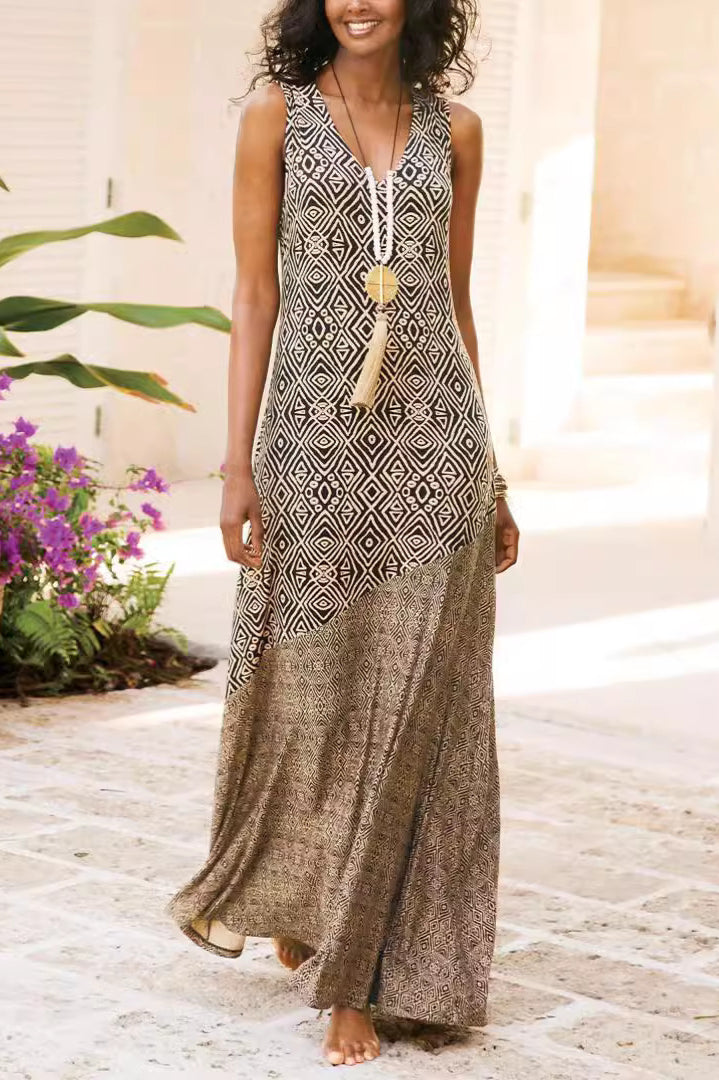Printed Splicing Boho Vintage Boho Dress