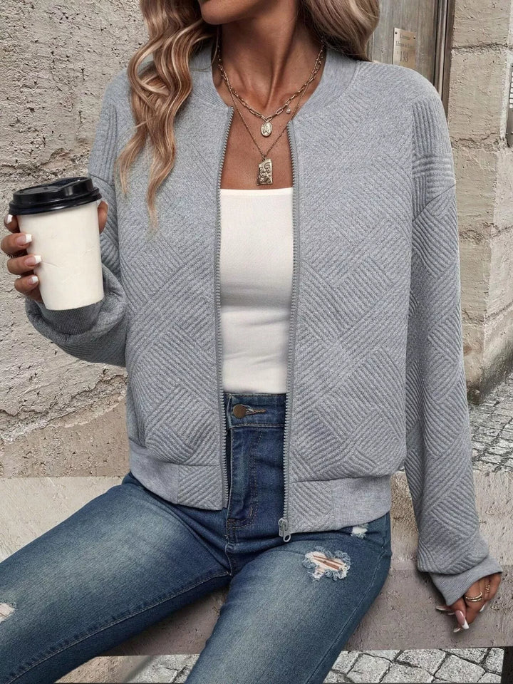 Textured Zip-Up Bomber Jacket