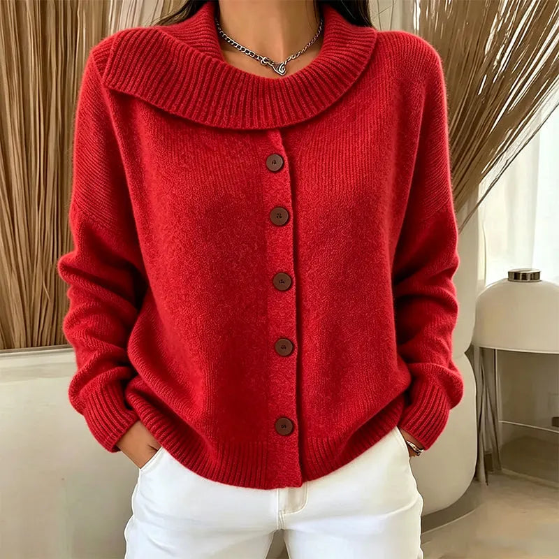 Collared Button-Up Knit Cardigan