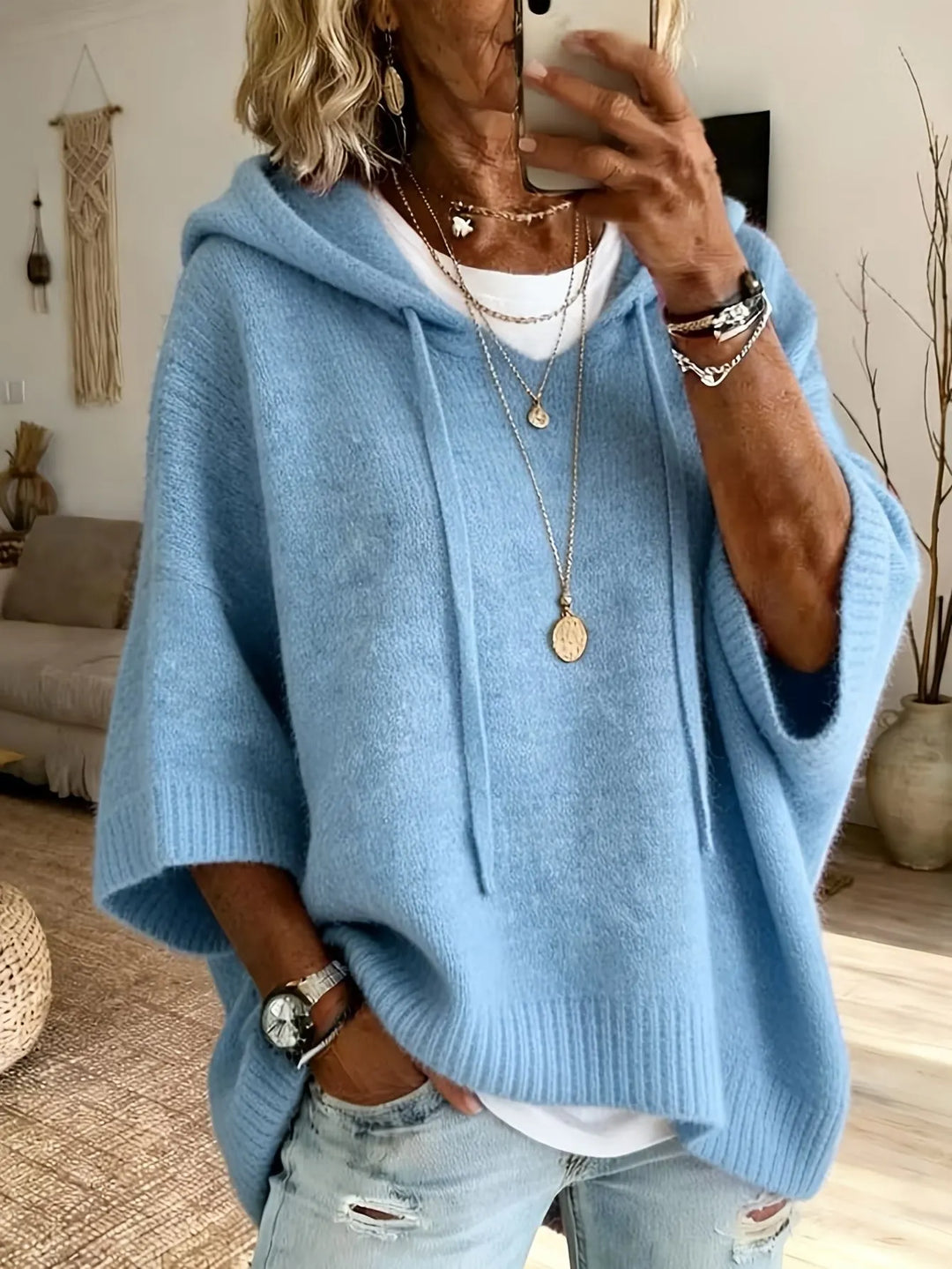 Oversized Knit Hooded Sweater
