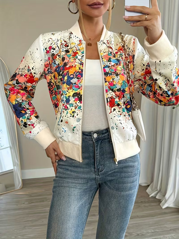 Abstract Print Zip-Up Bomber Jacket