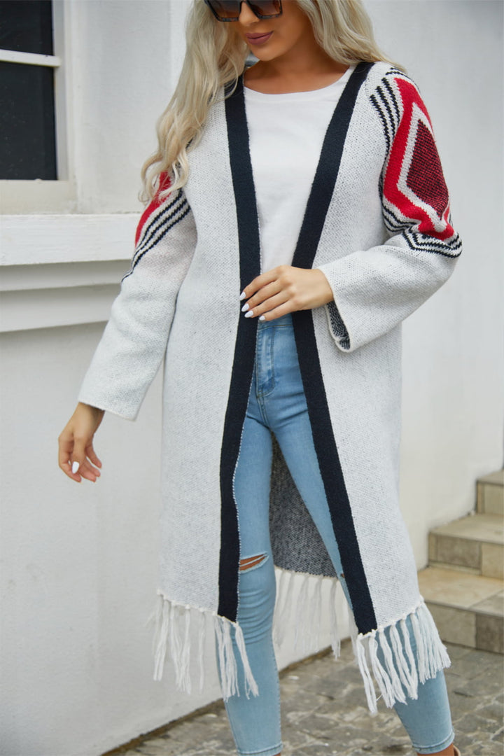 Fringe Hem Open Front Duster Cardigan