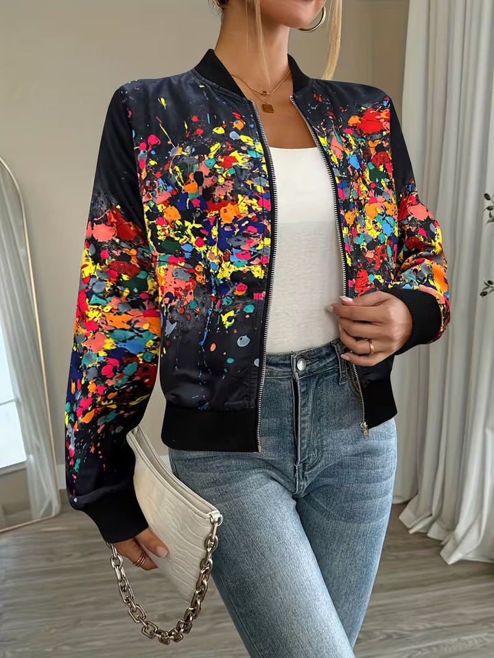 Abstract Print Zip-Up Bomber Jacket