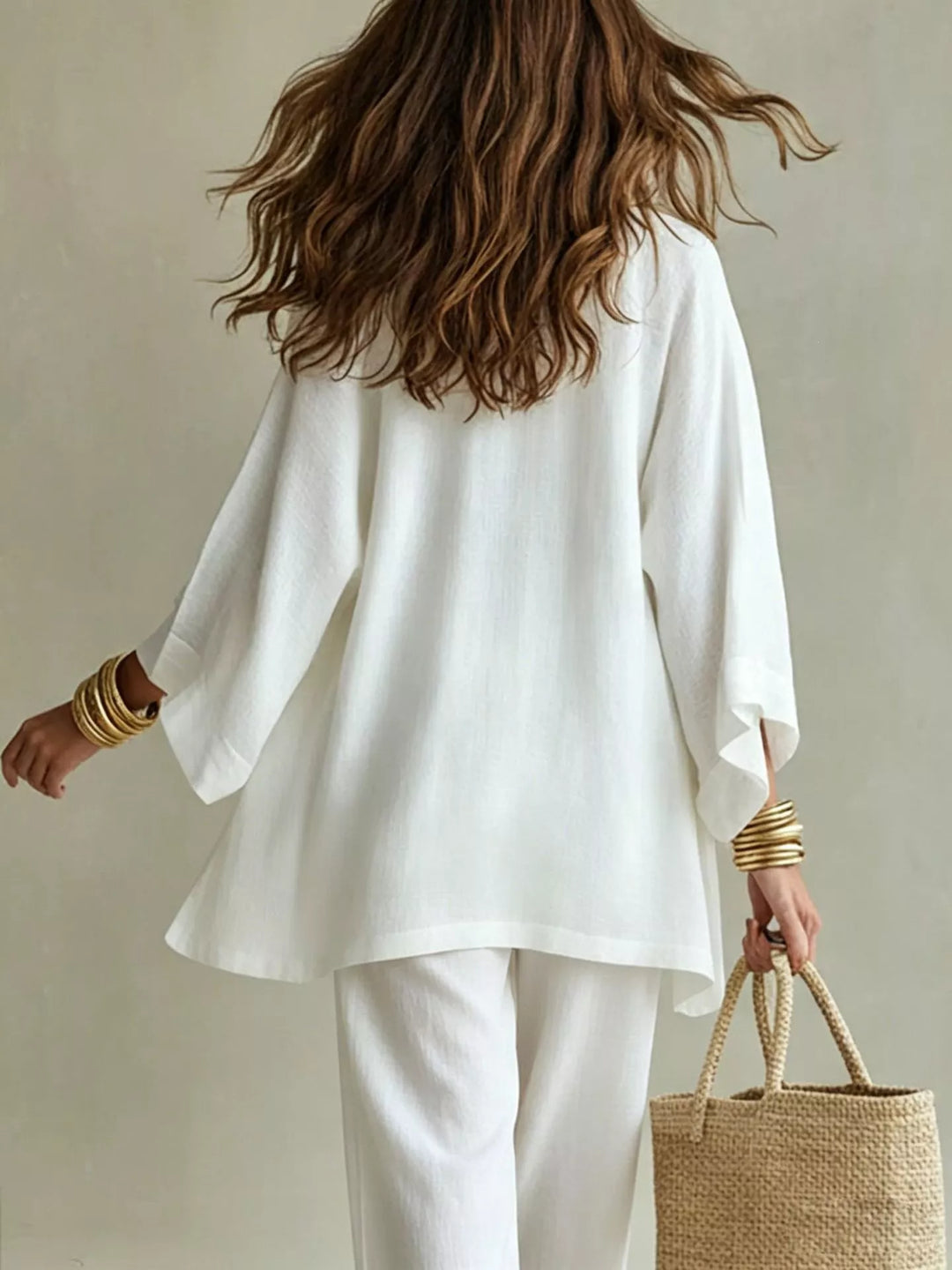 V-Neck Top, Cardigan & Pants Three-Piece Set