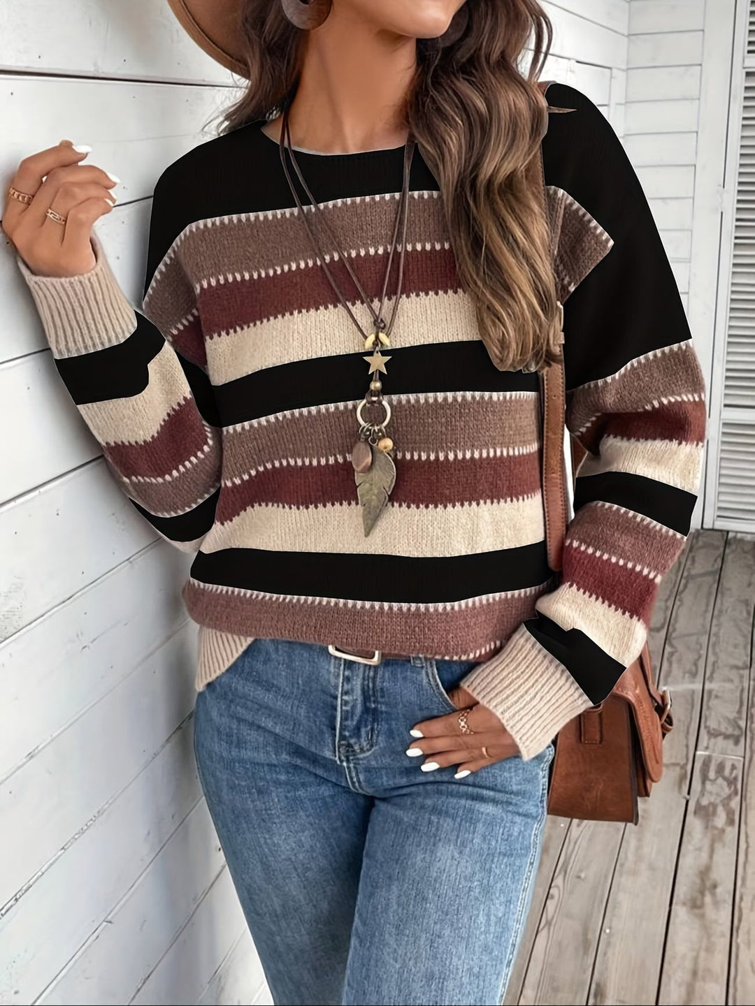 Striped Crew Neck Knit Sweater