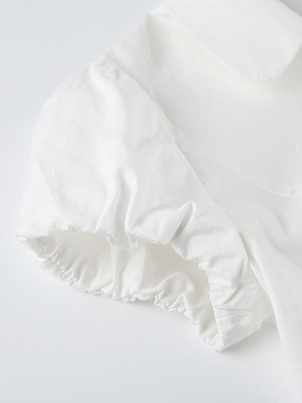 Vintage Slim Waist V-Neck Short Sleeve Shirt