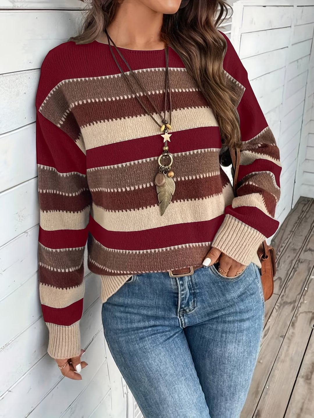 Striped Crew Neck Knit Sweater
