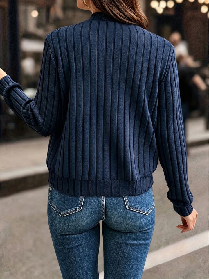 Ribbed Zip-Up Knit Cardigan