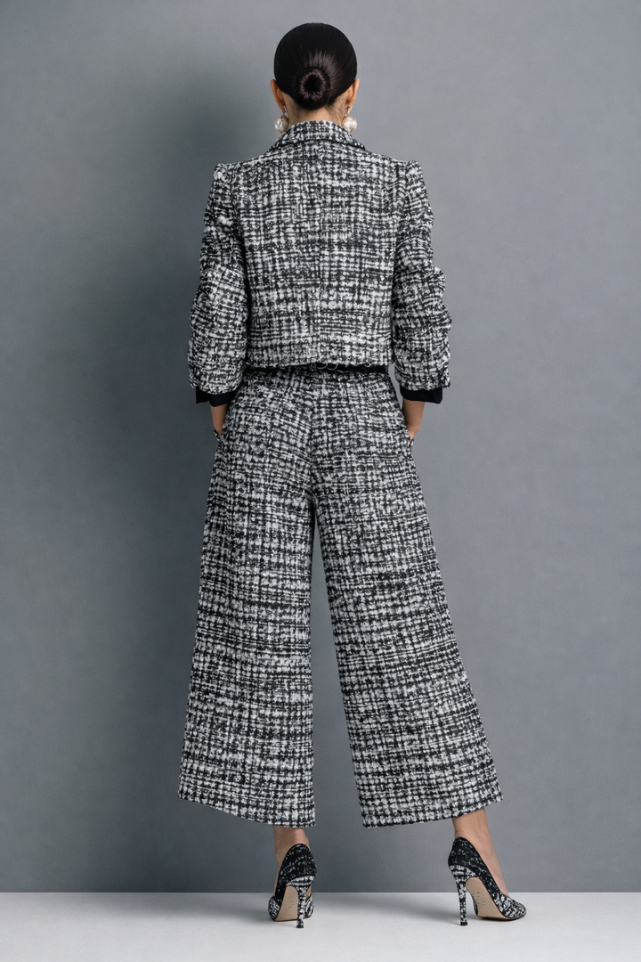 Tweed Cropped Jacket & Wide-Leg Pants Set