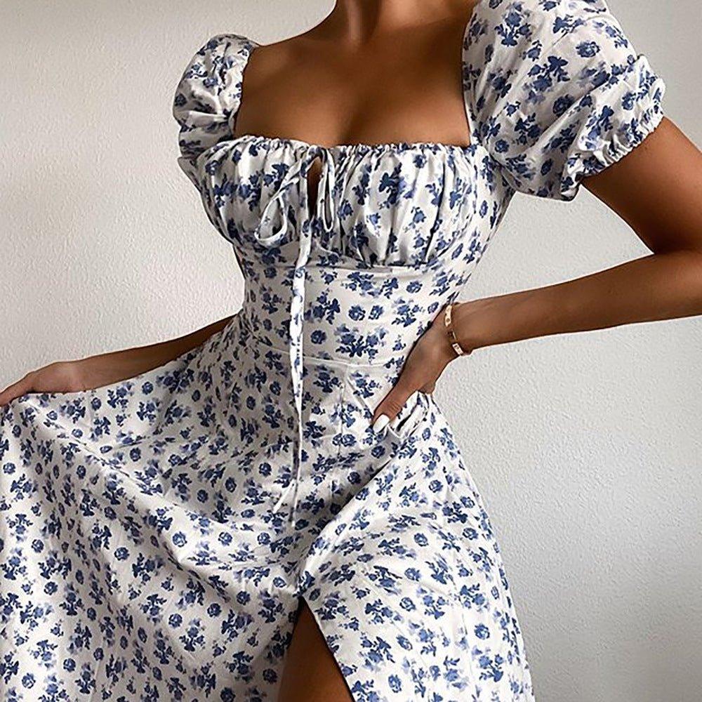 Floral Square Neck Midi Dress with Puff Sleeves