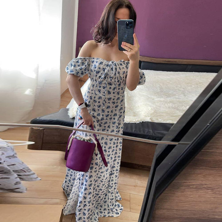 Floral Square Neck Midi Dress with Puff Sleeves