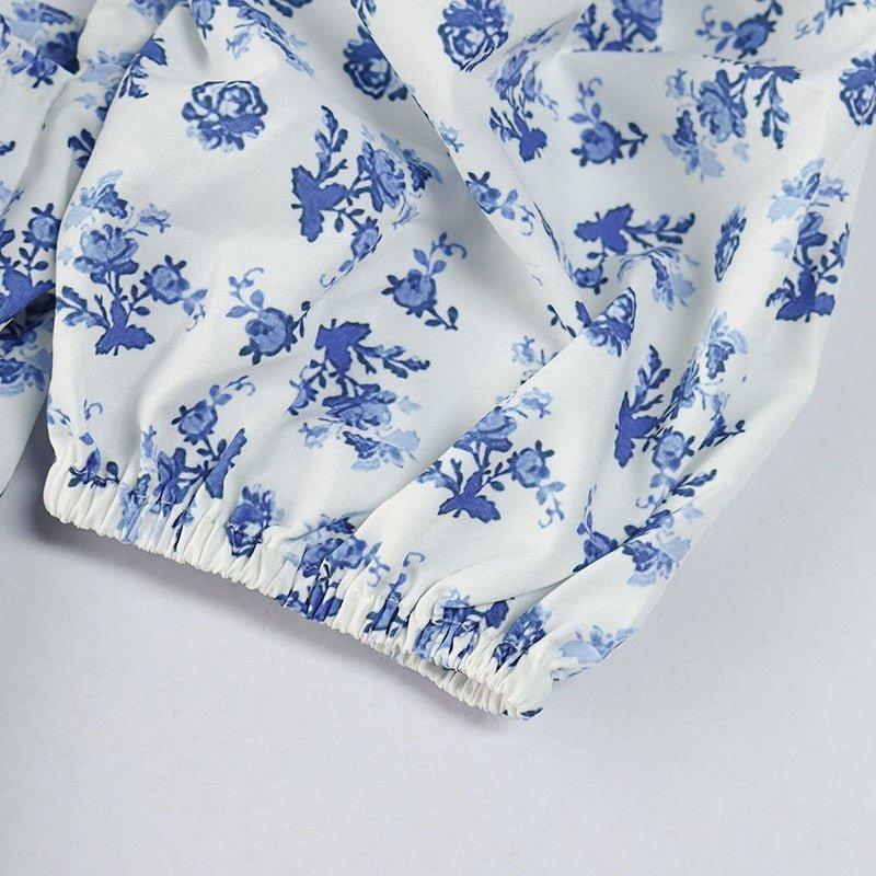 Floral Square Neck Midi Dress with Puff Sleeves