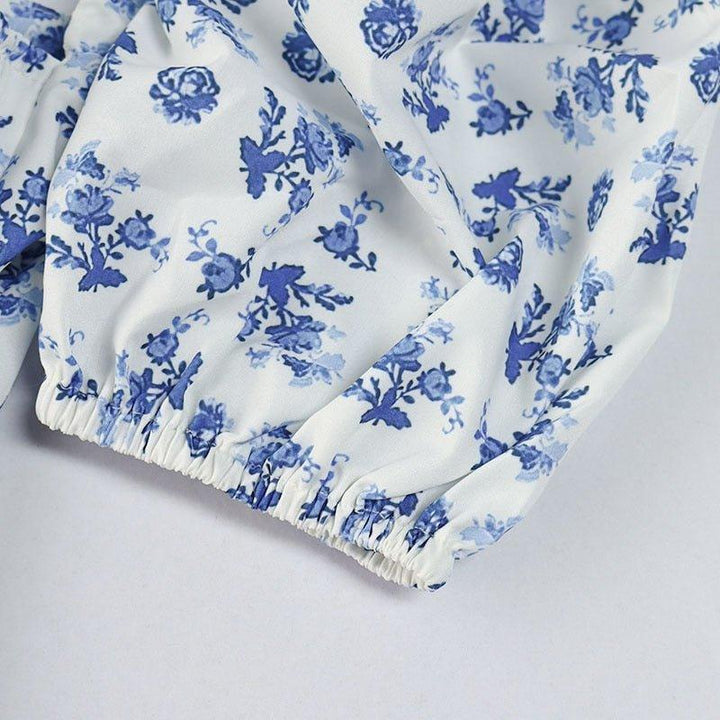Floral Square Neck Midi Dress with Puff Sleeves