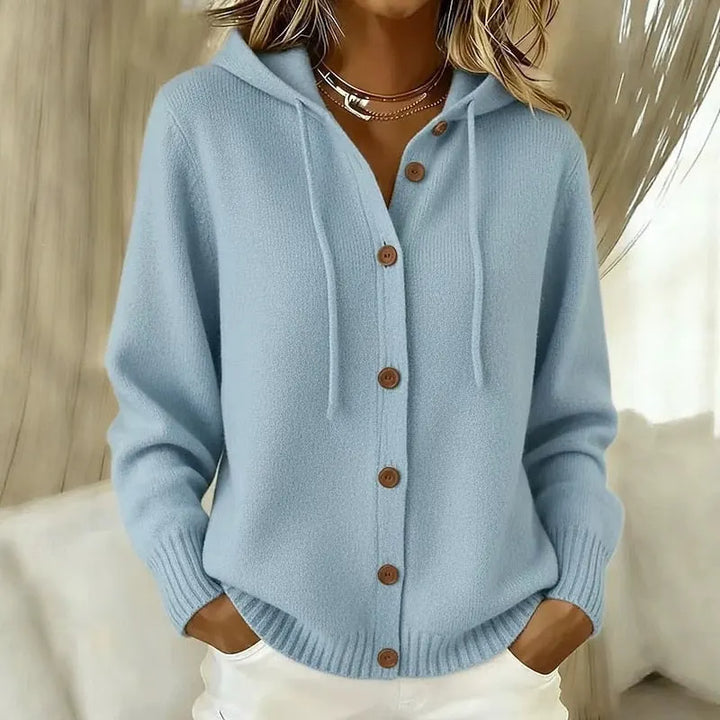 Hooded Button-Up Soft Knit Cardigan