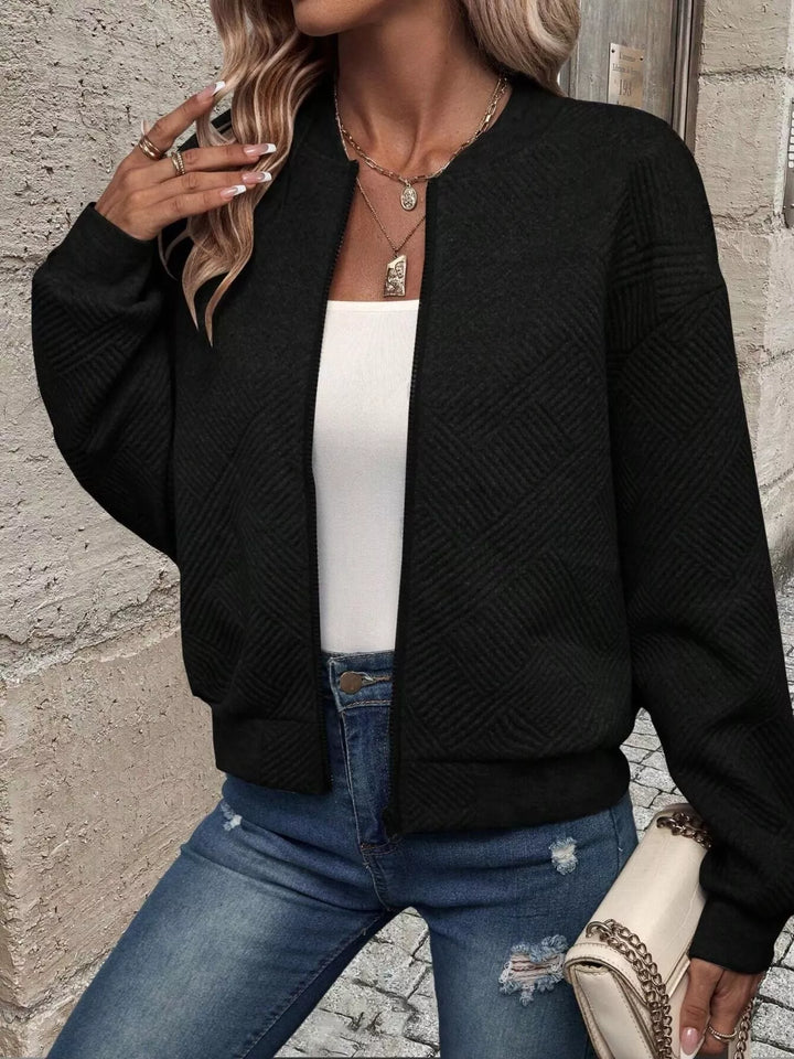 Textured Zip-Up Bomber Jacket